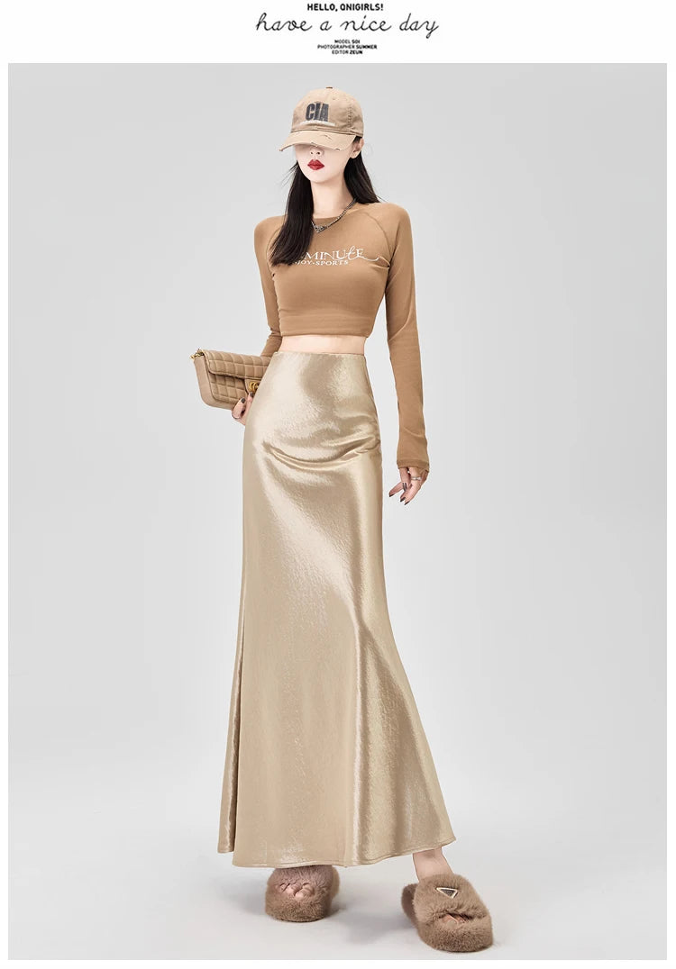 Satin Maxi Skirt - High Waist Trumpet