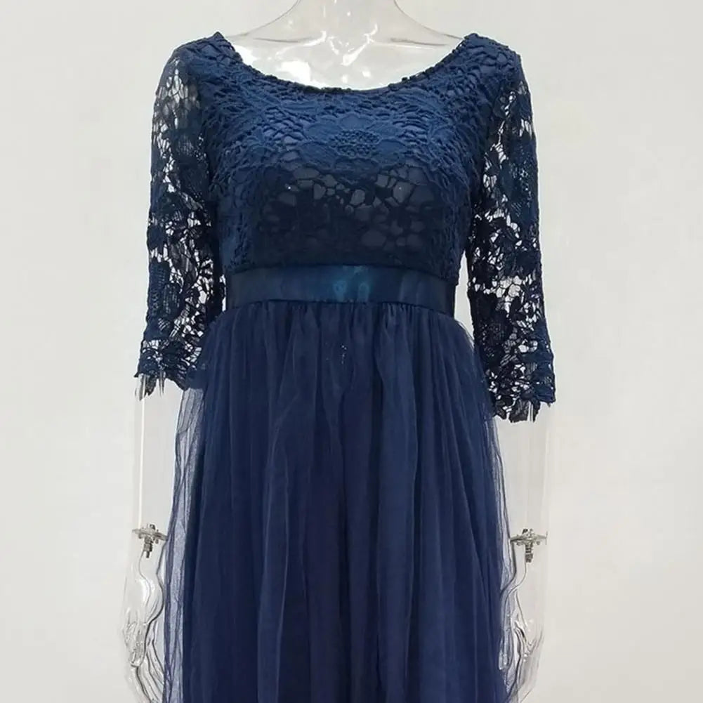 Vestido de Noche Encaje Floral Bordado Tejido Suave Cintura Ajustada Elegante