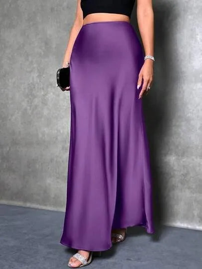 Satin Maxi Skirt - High Waist A-Line Champagne