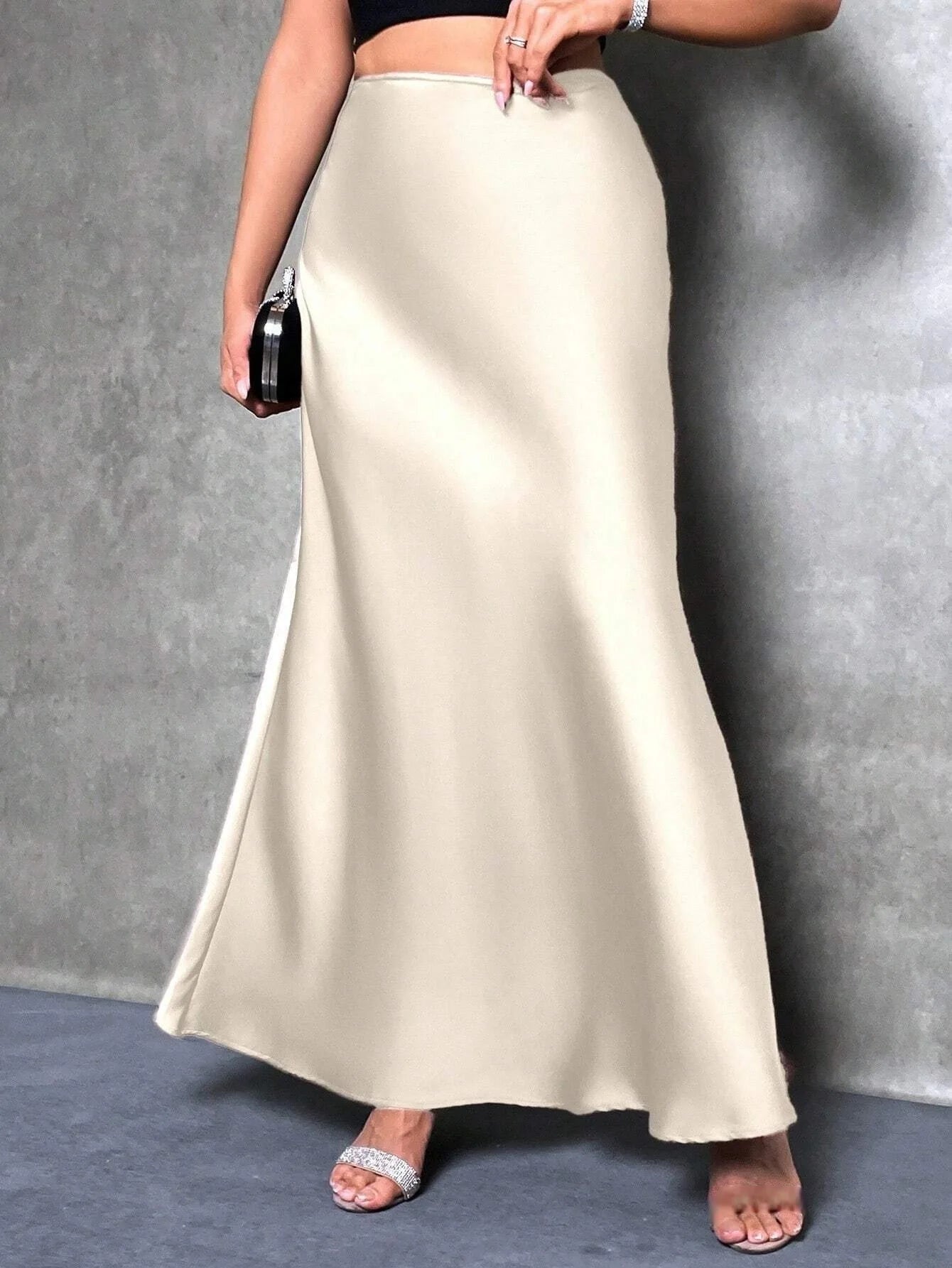 Satin Maxi Skirt - High Waist A-Line Champagne