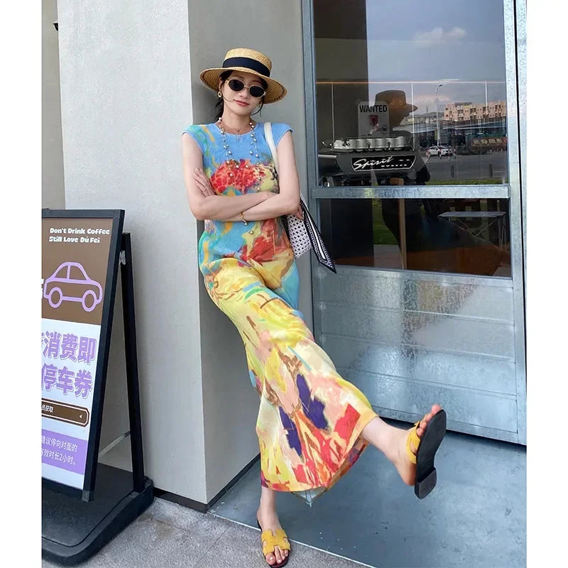 Vestido Plisado Estilo Chino Cheongsam Cola de Pez Verano