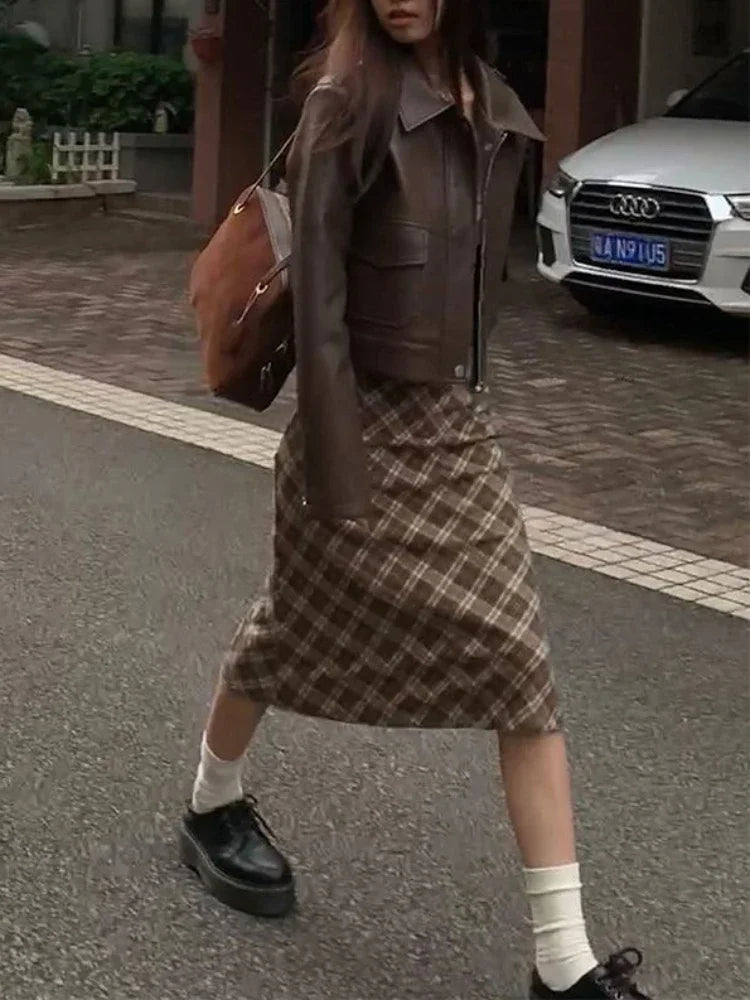 Falda Midi Cuadros Retro Y2K - Cintura Baja Estilo College