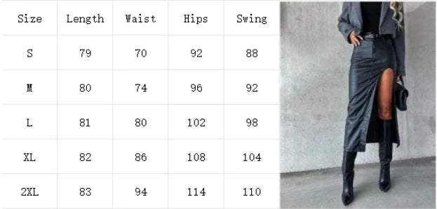 PU Leather Midi Skirt - Slit Hip Hugging Punk