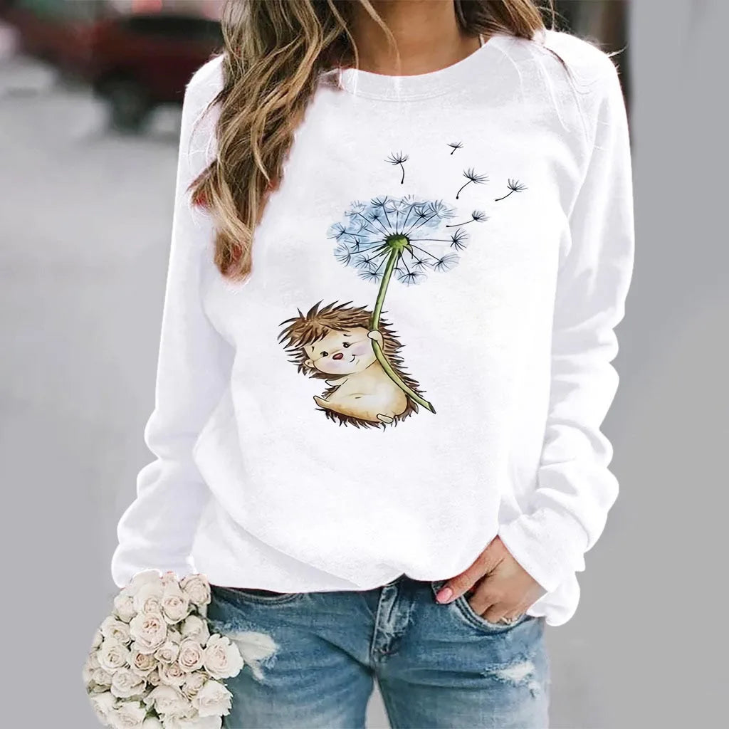 Polerón Casual con Capucha Mujer Estampado Erizo Manga Larga