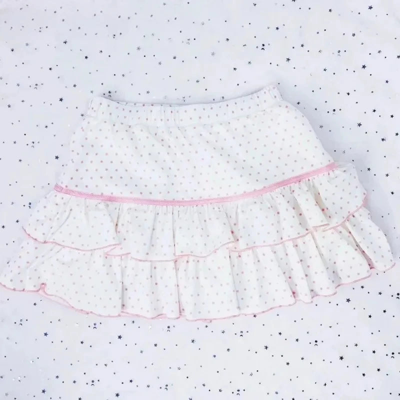 Polka Dot Mini Skirt - Bow Ruffle Y2k Sweet