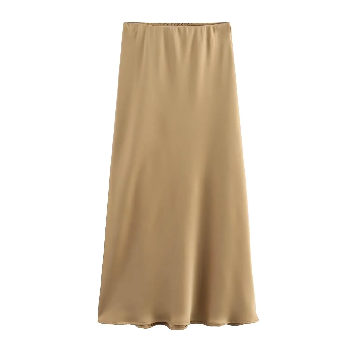 Satin Midi Skirt - High Waist