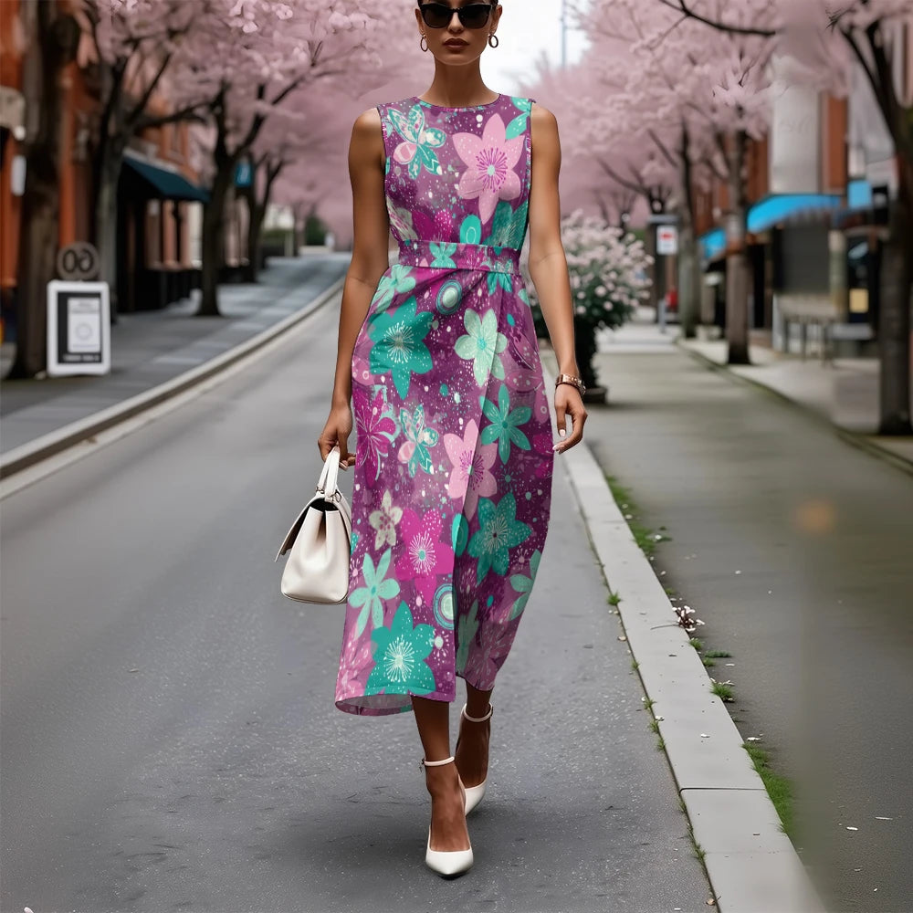 Vestido Floral Línea A Fresco Ceñido Sublime Francés