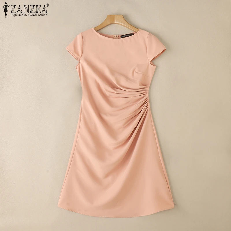 Office Dress - Pleated Midi Short Sleeve 2025