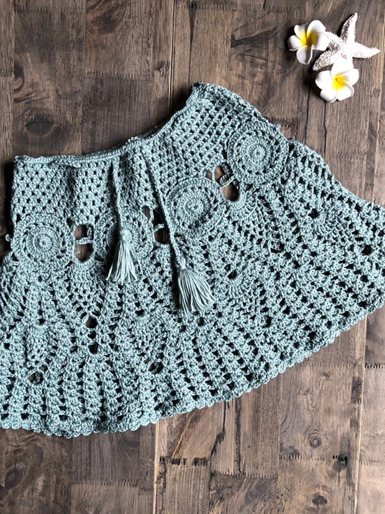 Bikini Crochet Sexy - Conjunto Pareo Falda Playa