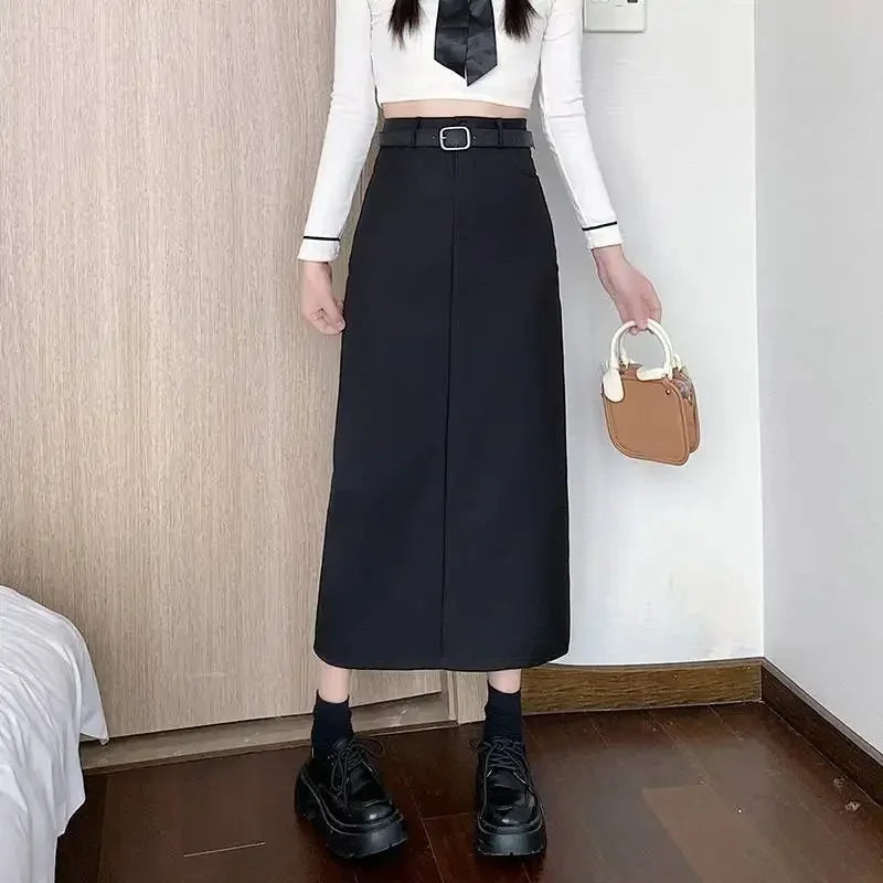 Falda Midi Línea A Mujer Cintura Alta con Abertura