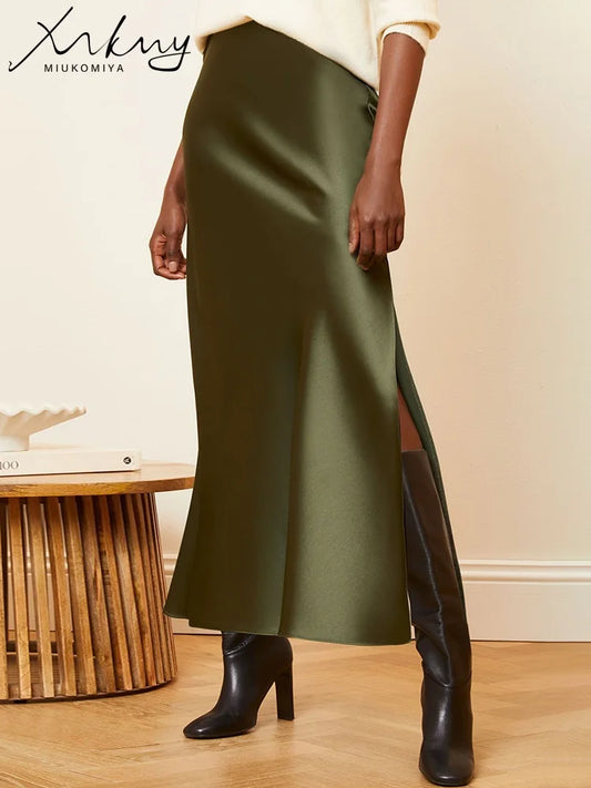 Satin Maxi Skirt - Side Slit