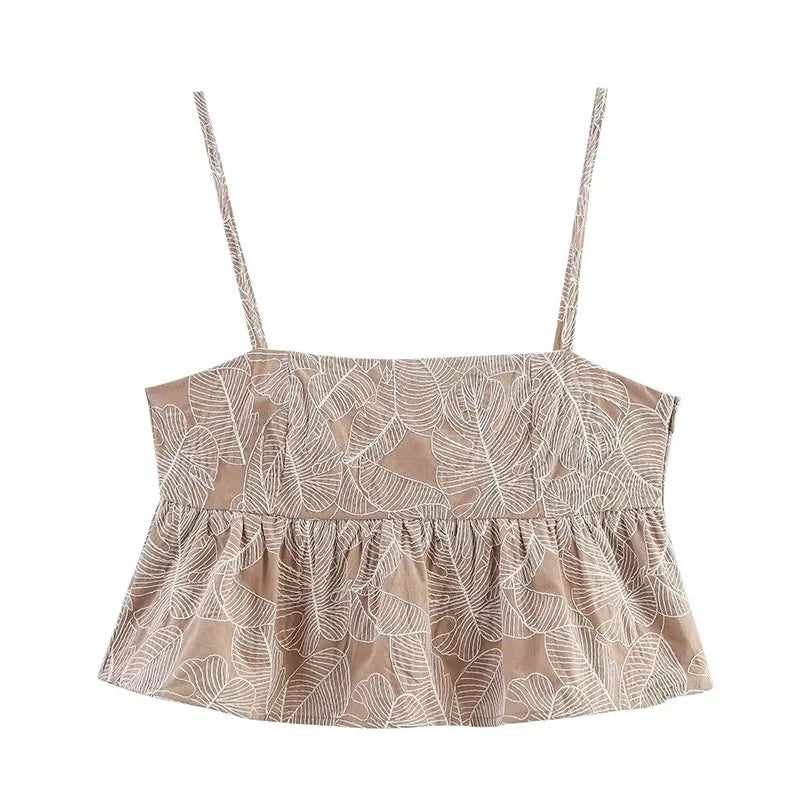 Conjunto Mujer Casual Top Bordado Pierna Ancha Holgado