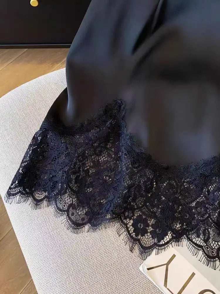 Satin A-Line Skirt - High Waist Draped