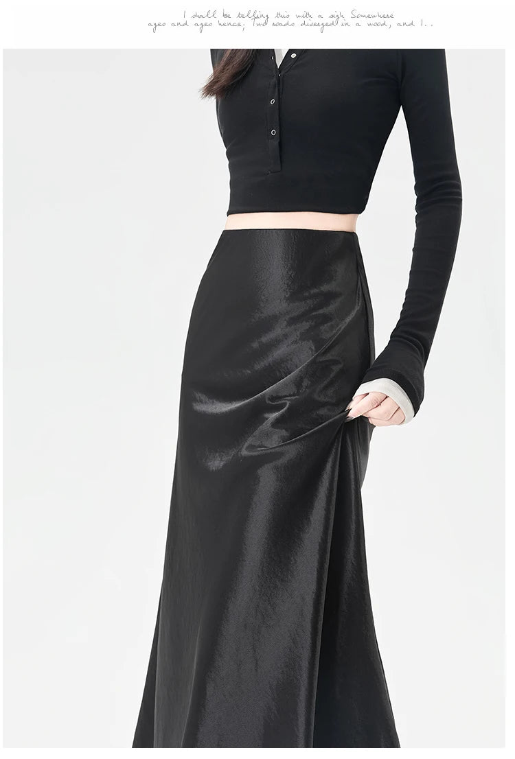 Satin Maxi Skirt - High Waist Trumpet
