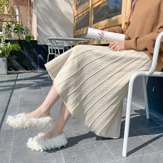 Women's Knitted Winter Skirt Autumn Winter Long Dress Winter Skirt Woman Skirts Faldas Jupe