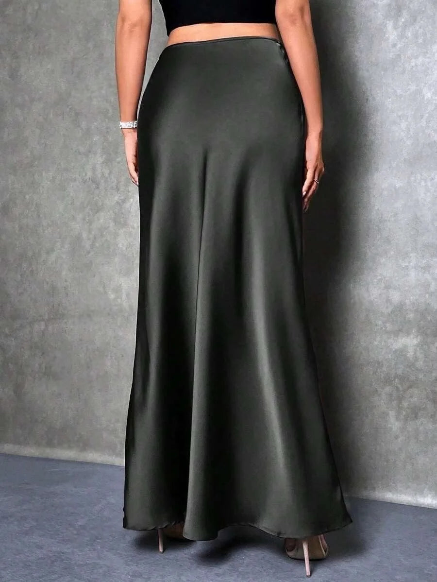 Satin Maxi Skirt - High Waist A-Line Champagne
