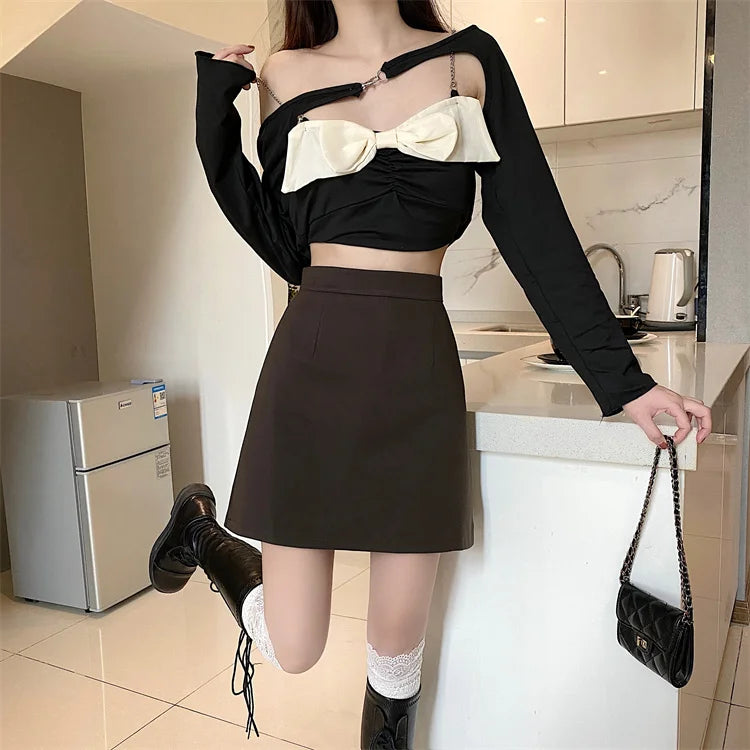 Ruffles Mini Skirt - High Waist A-Line Zipper Style A