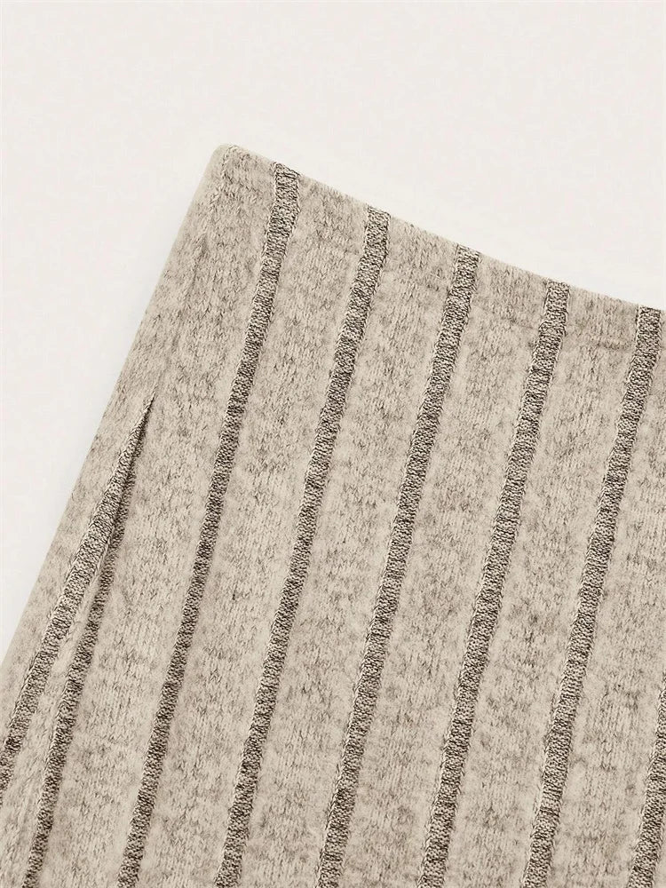 Ribbed Knit Pencil Skirt - High Waist Long