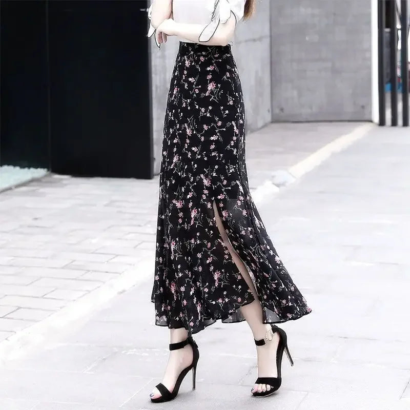 Velvet Midi Skirt - Belted Pleated Long