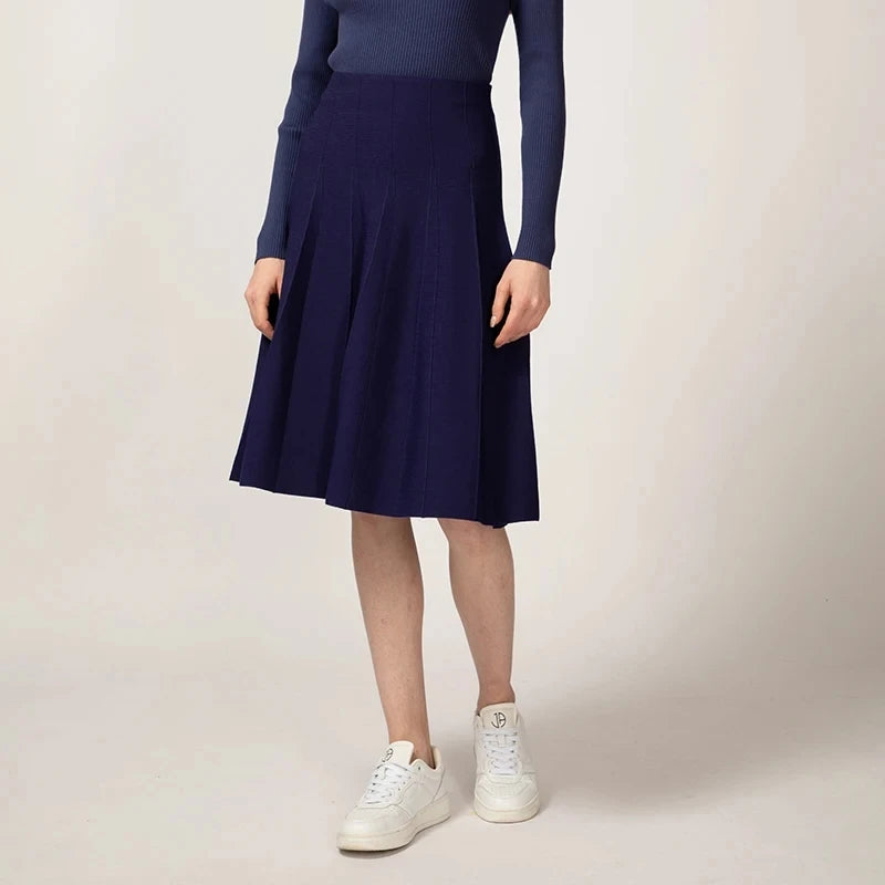 Falda tejida de algodón hasta la rodilla corte slim