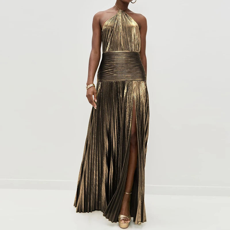 Party Maxi Dress - Halter Lacing Sleeveless