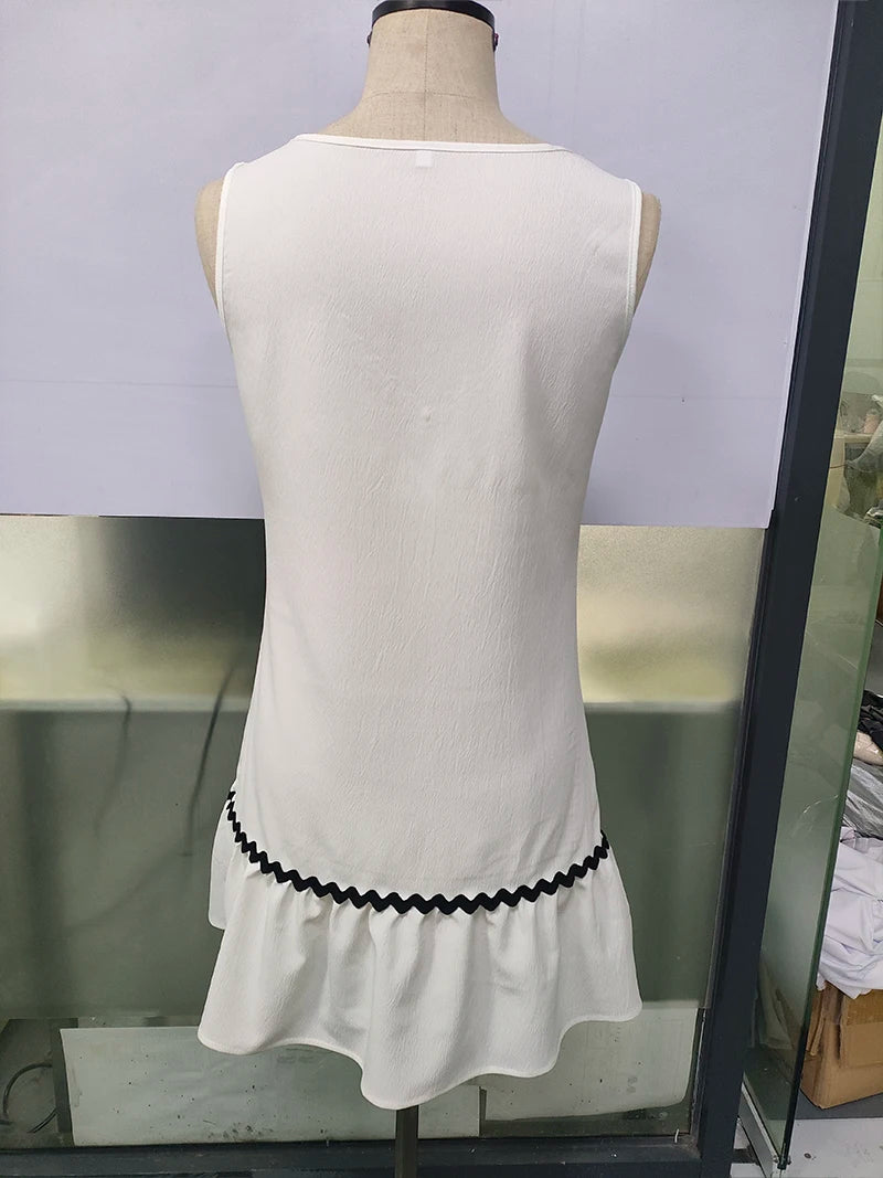 Beachside Swimwear For Women Sleeveless Lace Collar Bottom Ruffle Hem Summer Tunic Sundresses Poolparty Vacation Tank Dresses