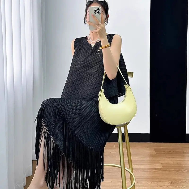 Conjunto Dos Piezas Flecos - Top Sin Mangas Falda A-Line