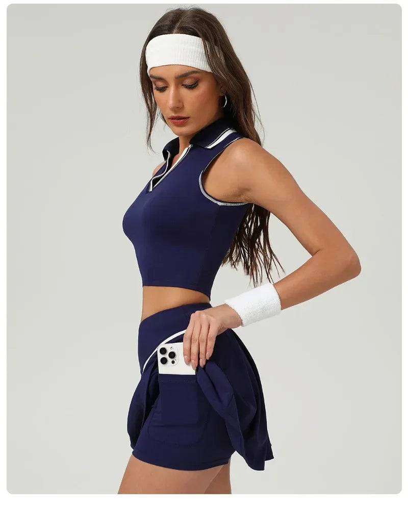 Tennis Skirt Sets Sports Fitness Golf Badminton Running Leisure Sports Short Skirts Workout Clothing Gym Yoga Suits for Women