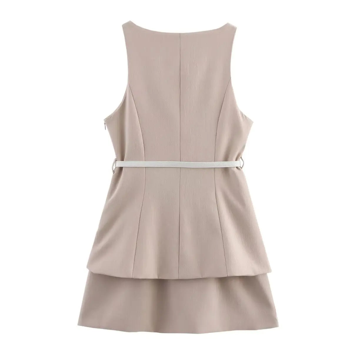 Midi Dress - Beige Contrast Sleeveless Belt 2025