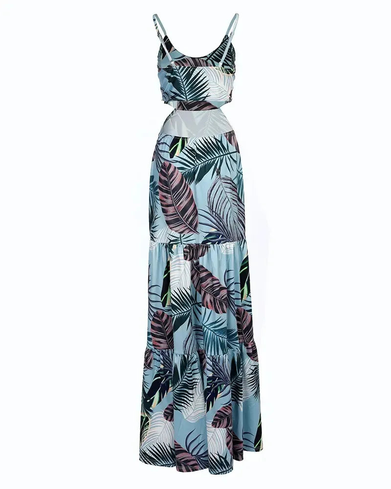 Pencil Dress - V Neck Backless Print Sleeveless