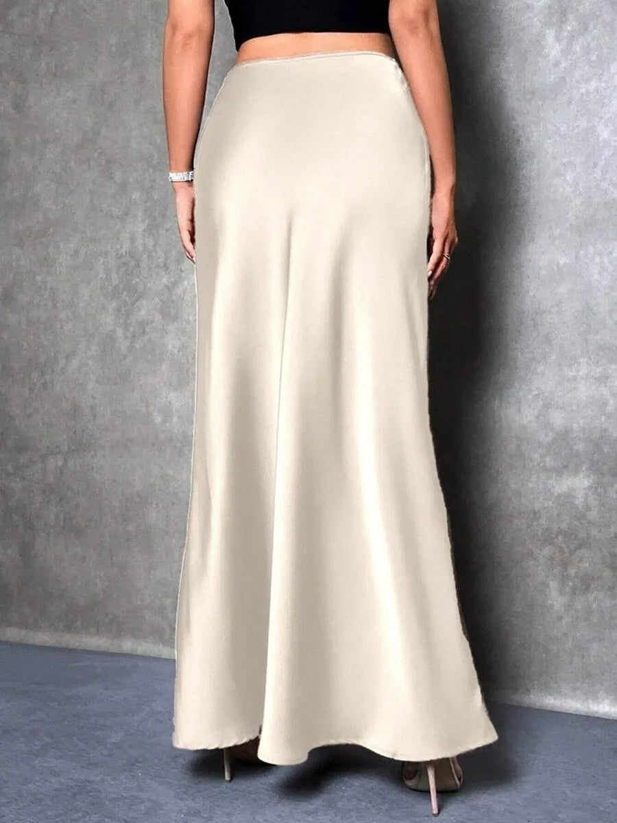 Satin Maxi Skirt - High Waist A-Line Champagne