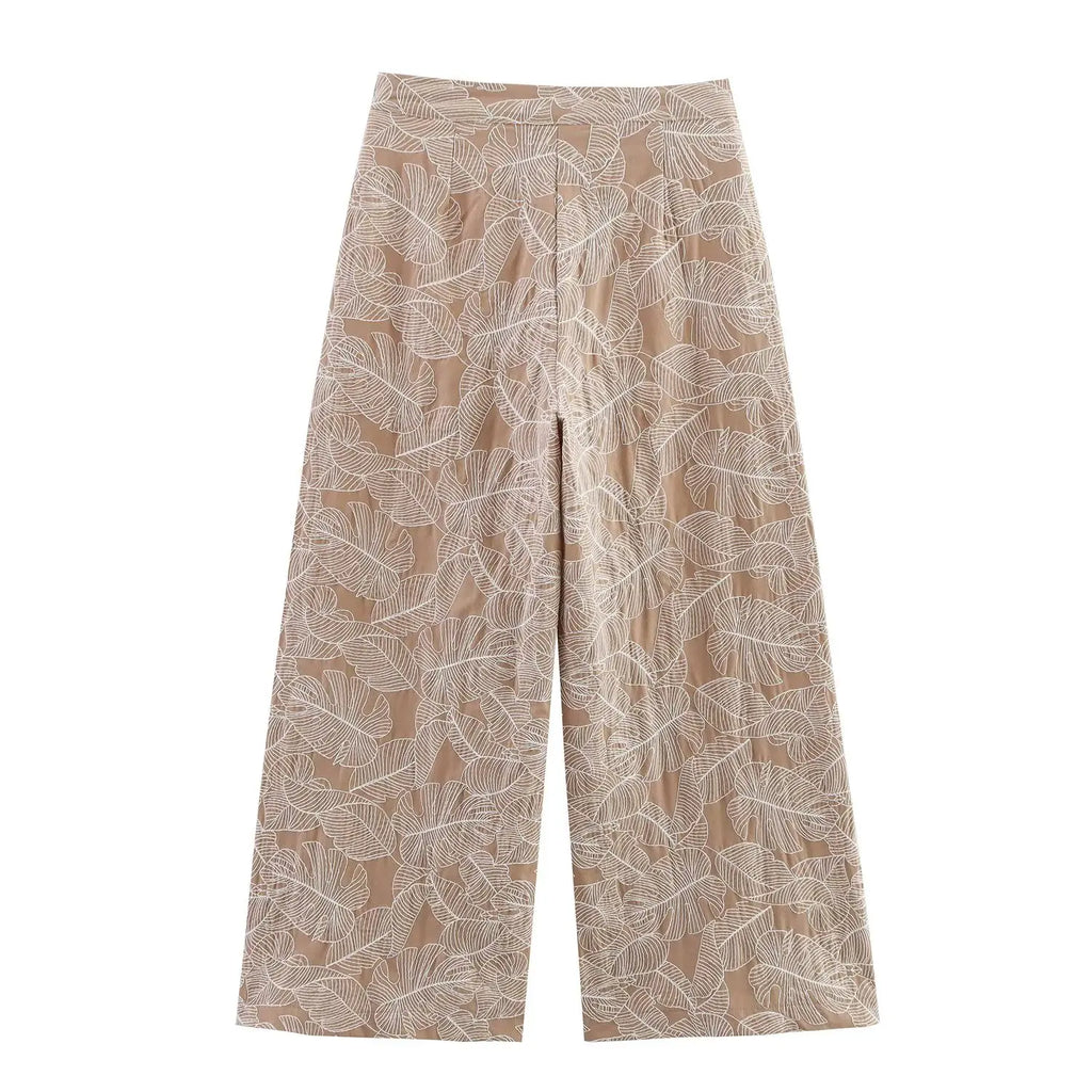 Conjunto Mujer Casual Top Bordado Pierna Ancha Holgado