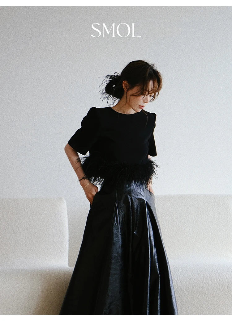 PU Leather Maxi Skirt - High Waist Pleated Black