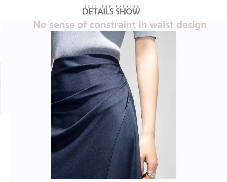 Satin Pleated Midi Skirt - French Simple