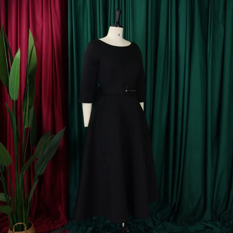 Party Dress - A-Line Belt Three Quarter Sleeve