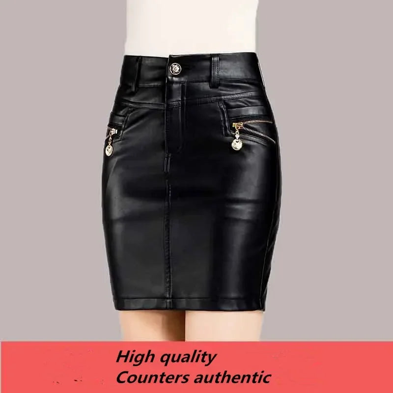 Simplee Sexy high waist PU leather skirt Autumn winter 2017 elegant zipper pocket short women skirt  black  mini skirt