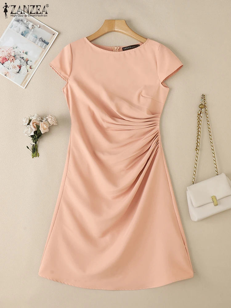 Office Dress - Pleated Midi Short Sleeve 2025