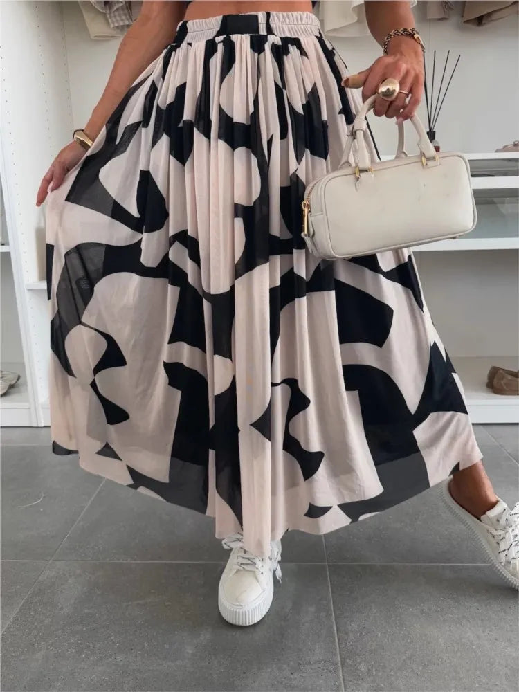 Falda Larga Estampada Suelta Casual Cintura Alta Verano