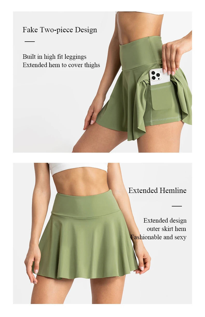 Women Tennis Skirt Women Fitness Sports Skirt With Built-In Shorts Yoga Fitness High Elastic Girl Sweatpants Skirts Golf Skorts