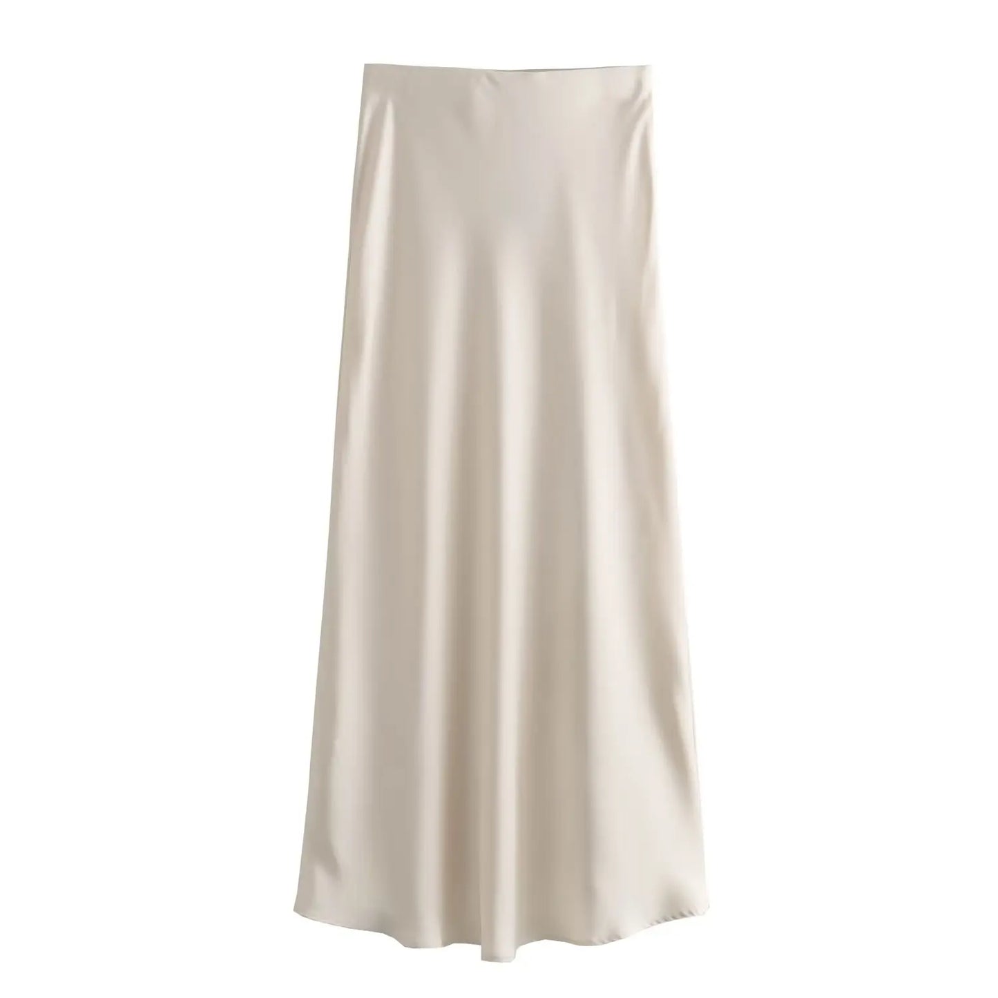 Satin Long Skirt - High Waist Draped Midi