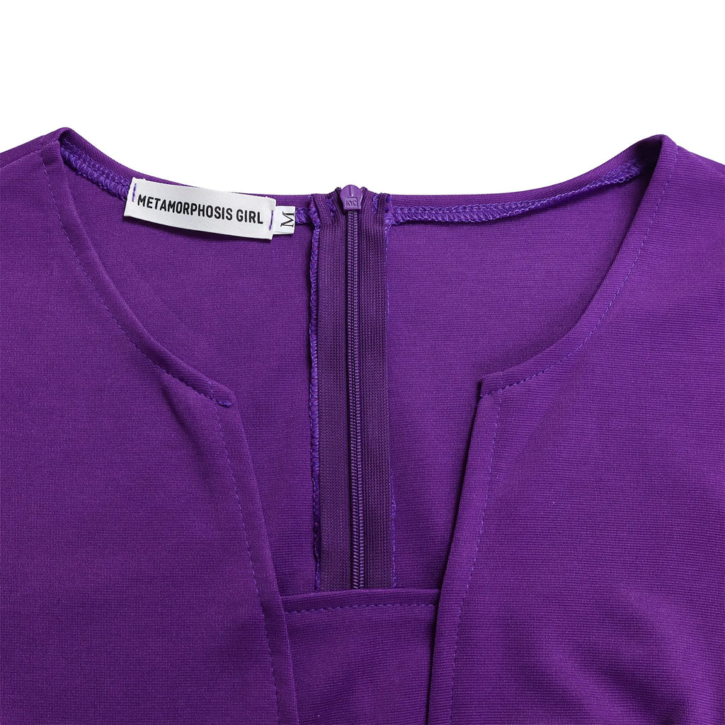 Vestido de Oficina Plisado Escote V Cintura Alta Cinturón Elegante