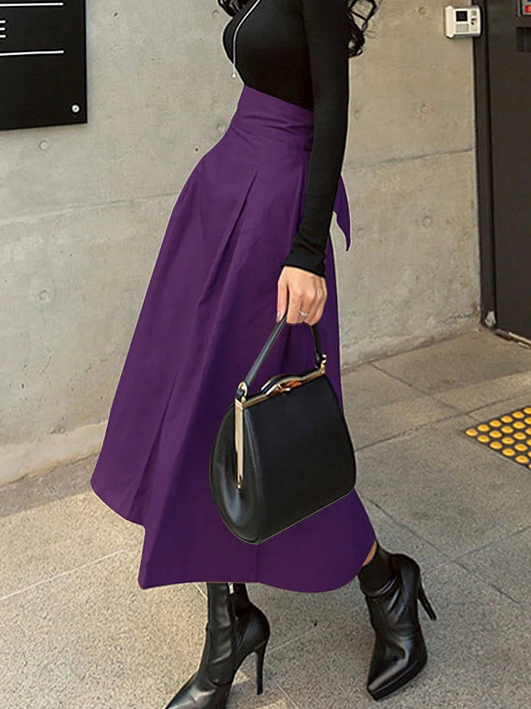 PU Leather Maxi Skirt - High Waist Zipper Style A