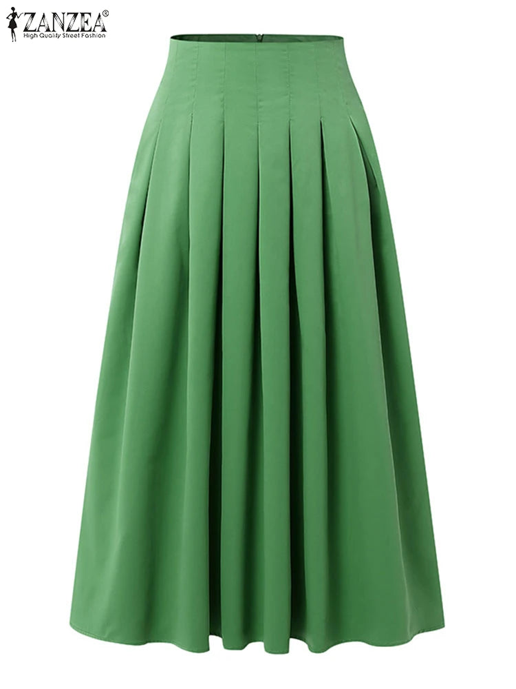 Pleated Long Skirt - High Waist A-Line Party