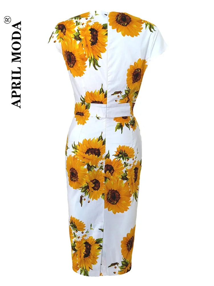 Office Dress - Bodycon Sunflower Vintage Pencil