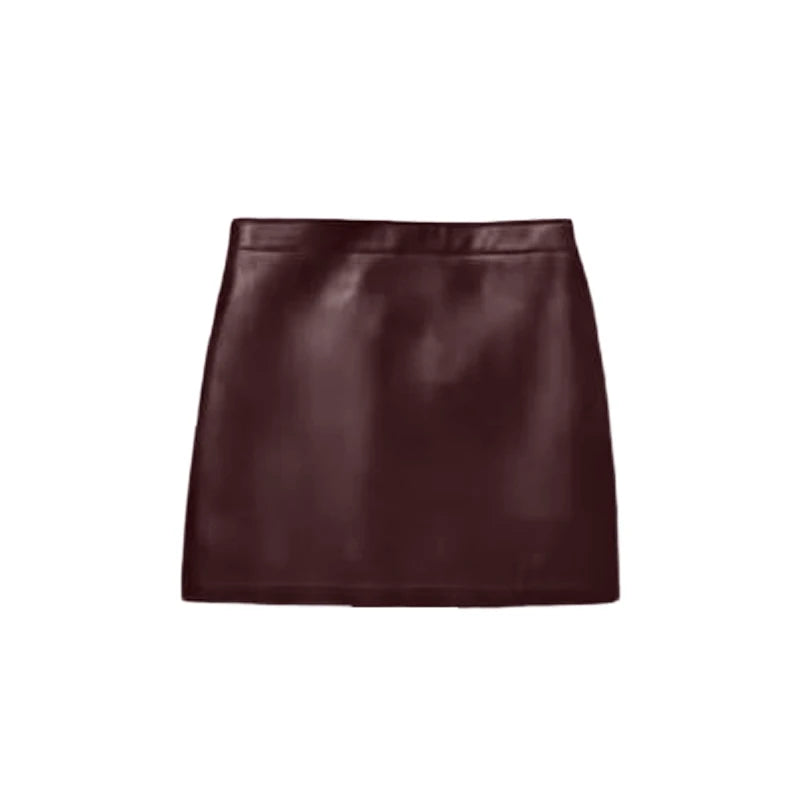 Two Piece Set - Leather Jacket & Mini Skirt