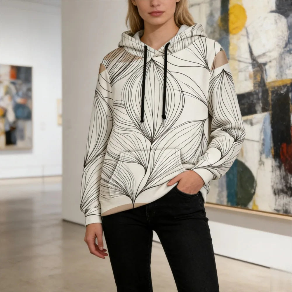 Polerón Capucha Mujer Estampado Sueco Floral Bolsillo Canguro