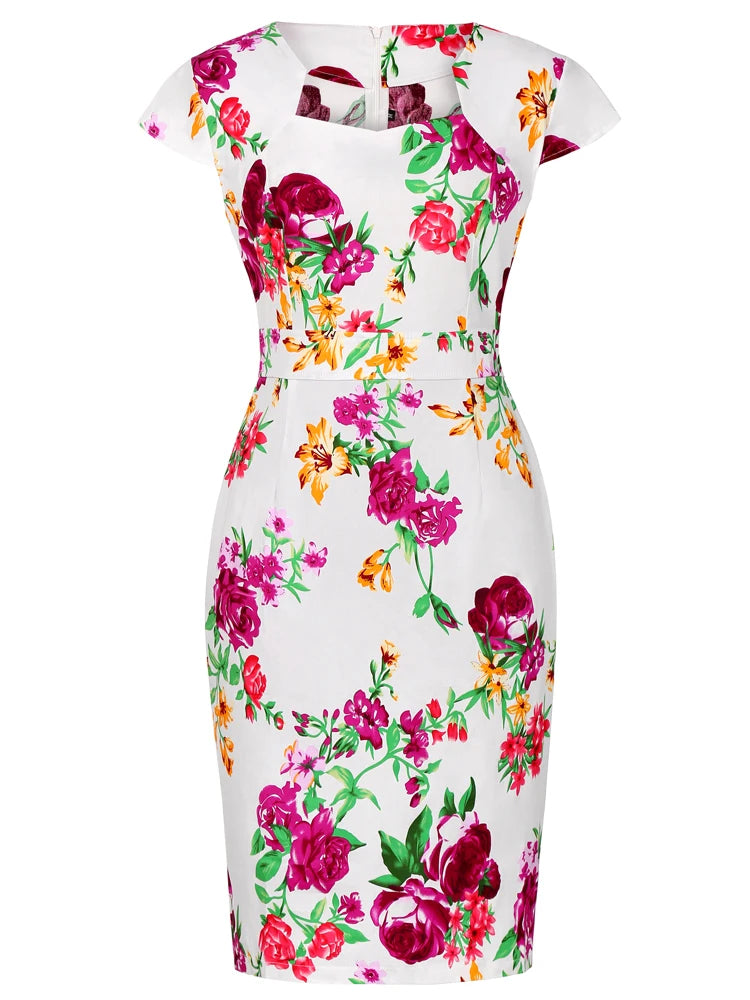 Office Dress - Bodycon Sunflower Vintage Pencil