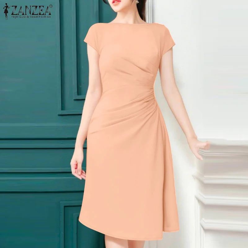 Office Dress - Pleated Midi Short Sleeve 2025
