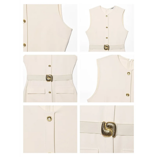 Work Dress - Sleeveless Button Down Belt 2025