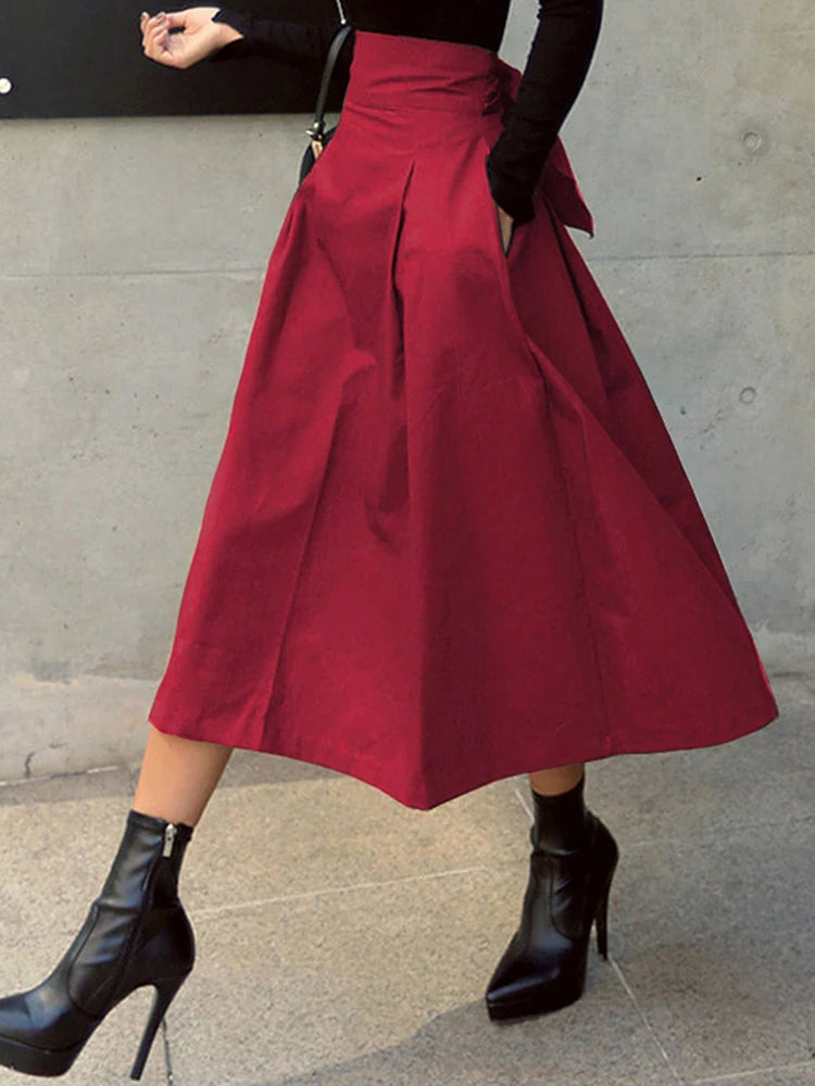 PU Leather Maxi Skirt - High Waist Zipper Style A